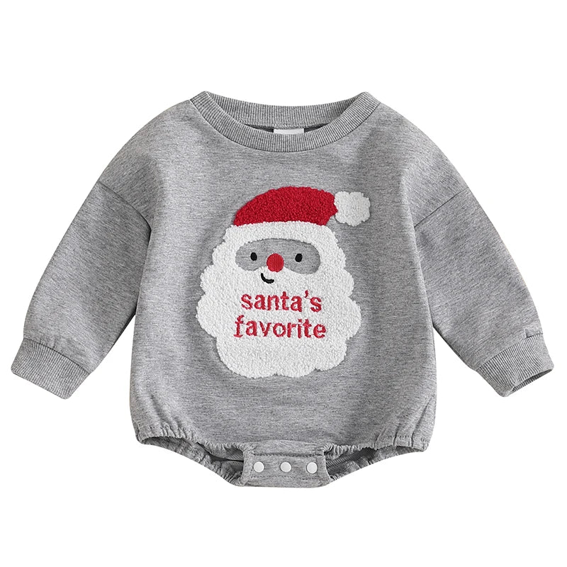 Christmas Santa Embroidery Fuzzy Romper - Baby Boys Girls Playsuit