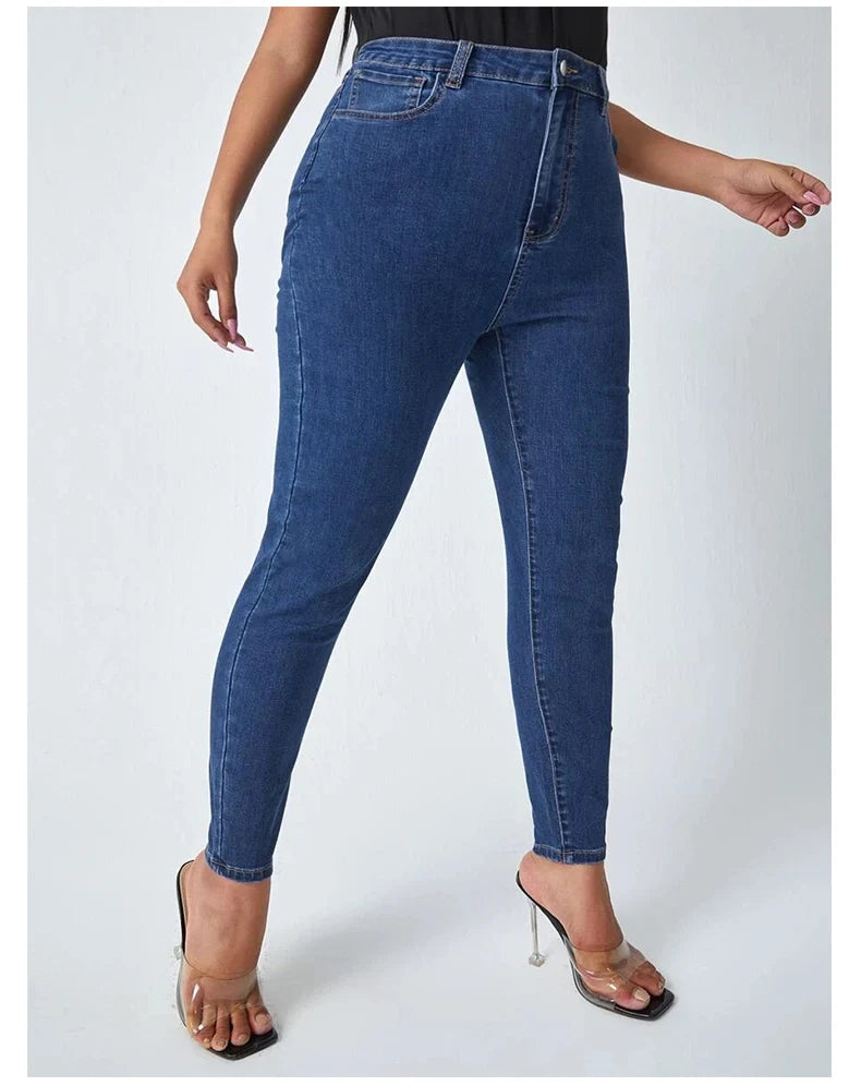 Women Plus Size Full Length High Waist Stretchy Pencil Curve Denim Jeans