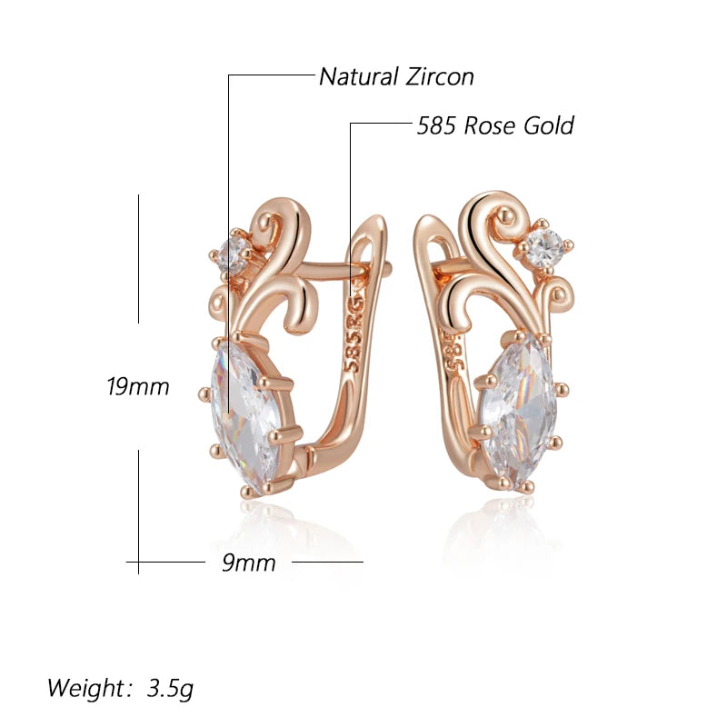 Women's 585 Rose Gold Colour Crystal Flower  Rhombus Natural Zircon English Earrings