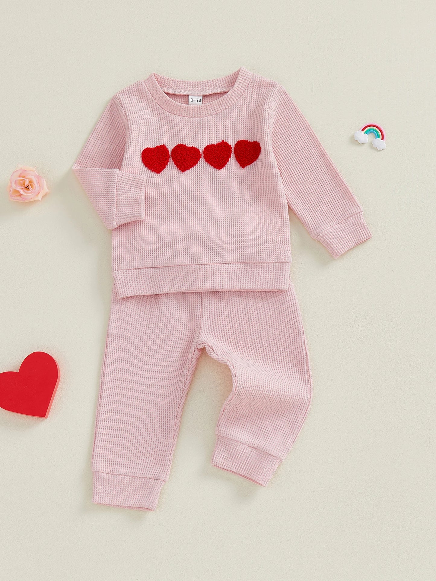 Toddler Baby Girls Valentine's Day Heart Print Long Sleeve Pullover and Pants Set