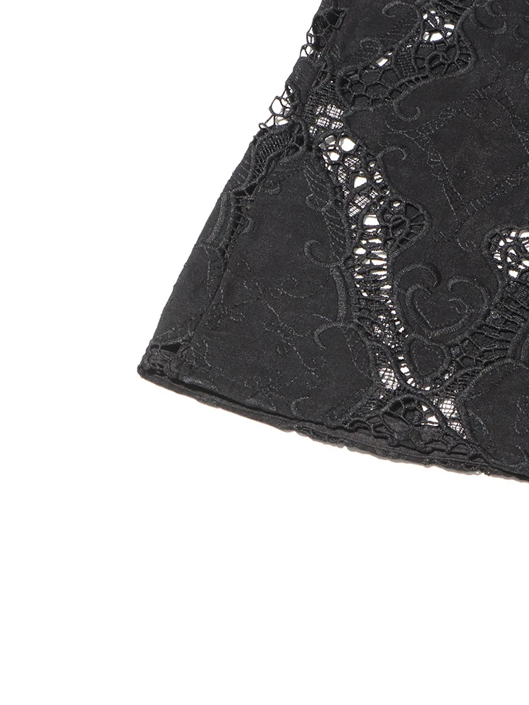 Women's Solid Hollow Out Two Piece Set - Stand Collar Sleeveless Top & Wide Leg Trousers