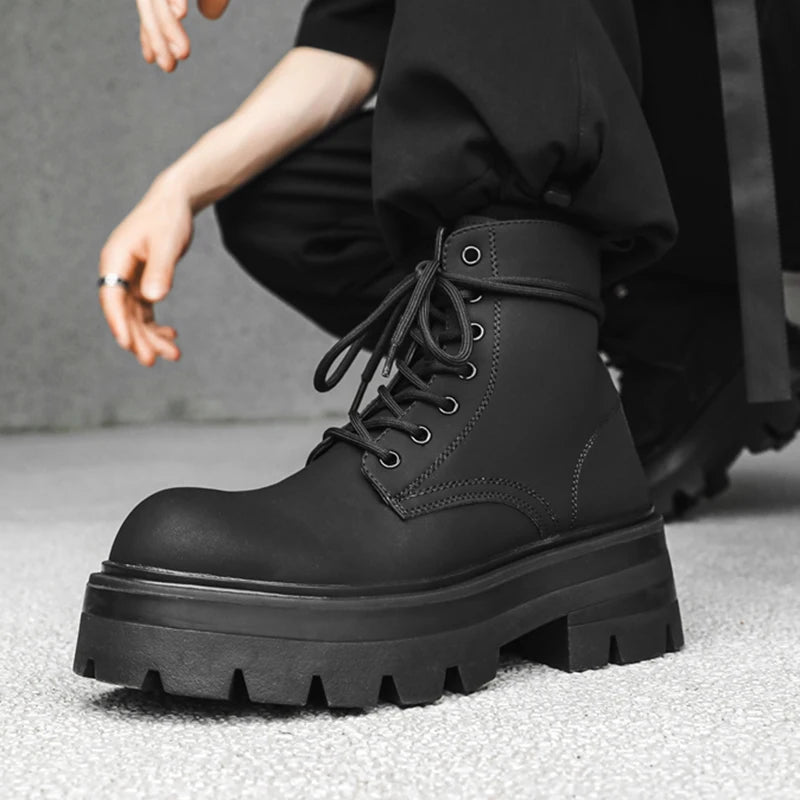 Men’s Platform Lace Up Plush Chunky High Top Ankle Boots