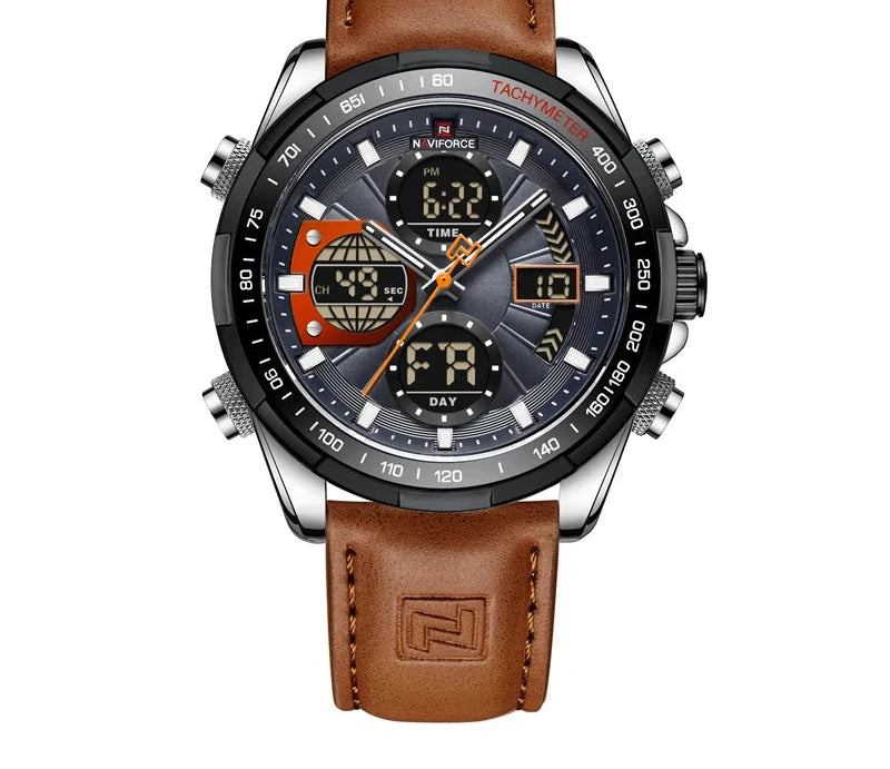 Men's Leather Military Sport Waterproof Watch - Chronograph Quartz Wristwatch