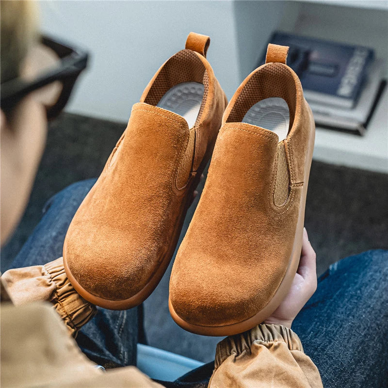Men's Casual Sneakers British Style Loafers Slip-on Suede Leather Shoes