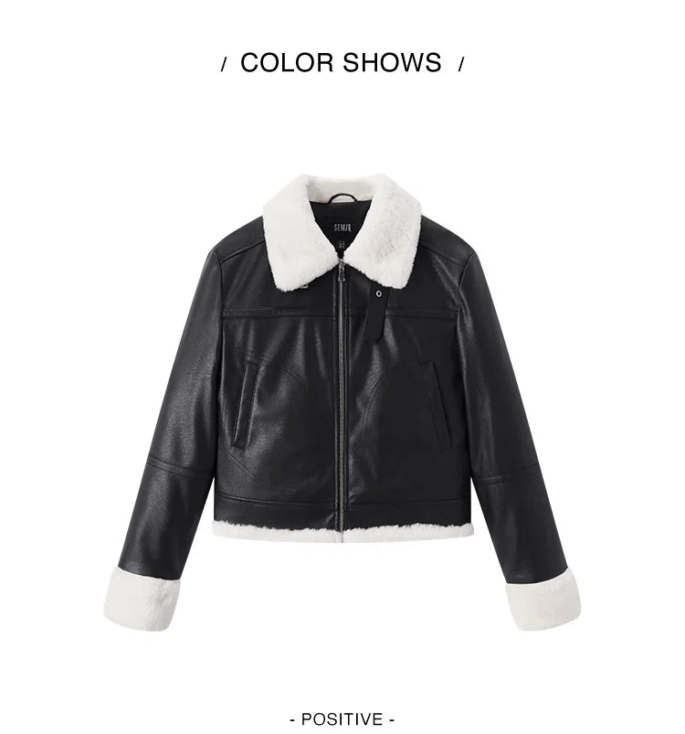 Quilted Faux Leather Cropped Jacket - Women's Winter Outerwear
