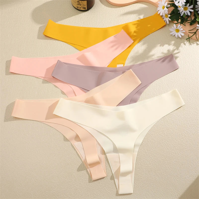 3PCS Women Ice Silk Seamless Underpants Panties, V-Waist Sport Thongs Low Rise 10 Solid Colours Breathable G-string