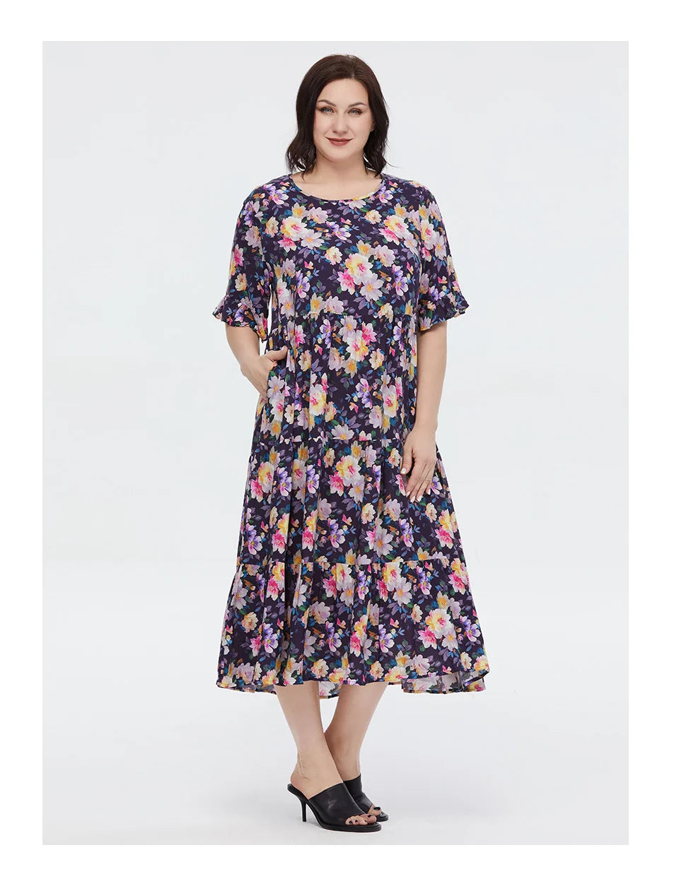 Women's Oversized Floral Print A-Line Midi Dress