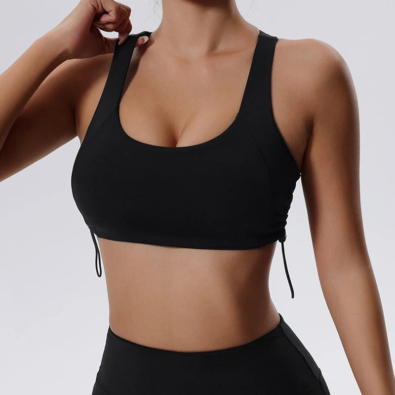Women's High Impact Fitness Yoga Bra Gathered Push Up Sports Back Gym Crop Top Breathable Workout Vest