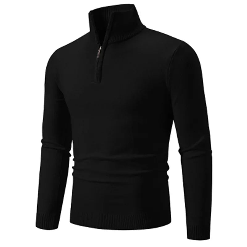 Men's Half Zipper Knitted Sweater - Slim Fit Stand Collar Pullover
