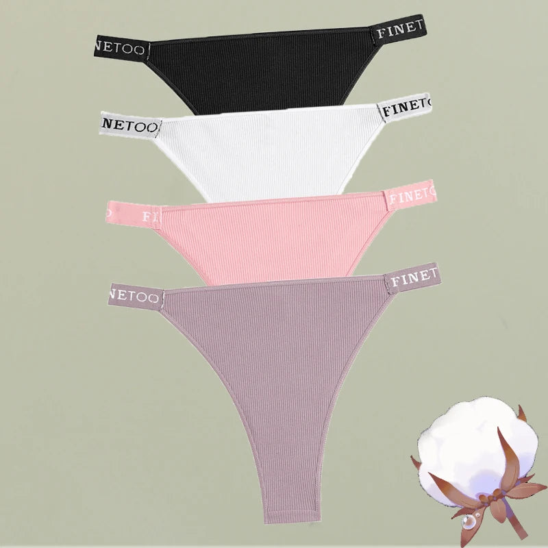 4-Pack Cotton Letter Belt Underwear - Women's Low-Waist Breathable Briefs