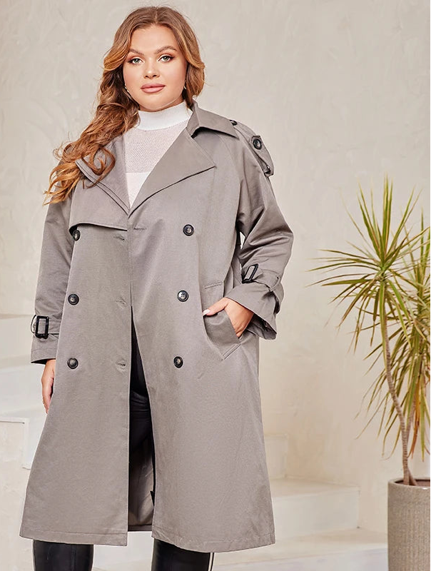 Women's Trench Coat Plus Size Double-Breasted Belted Windbreaker