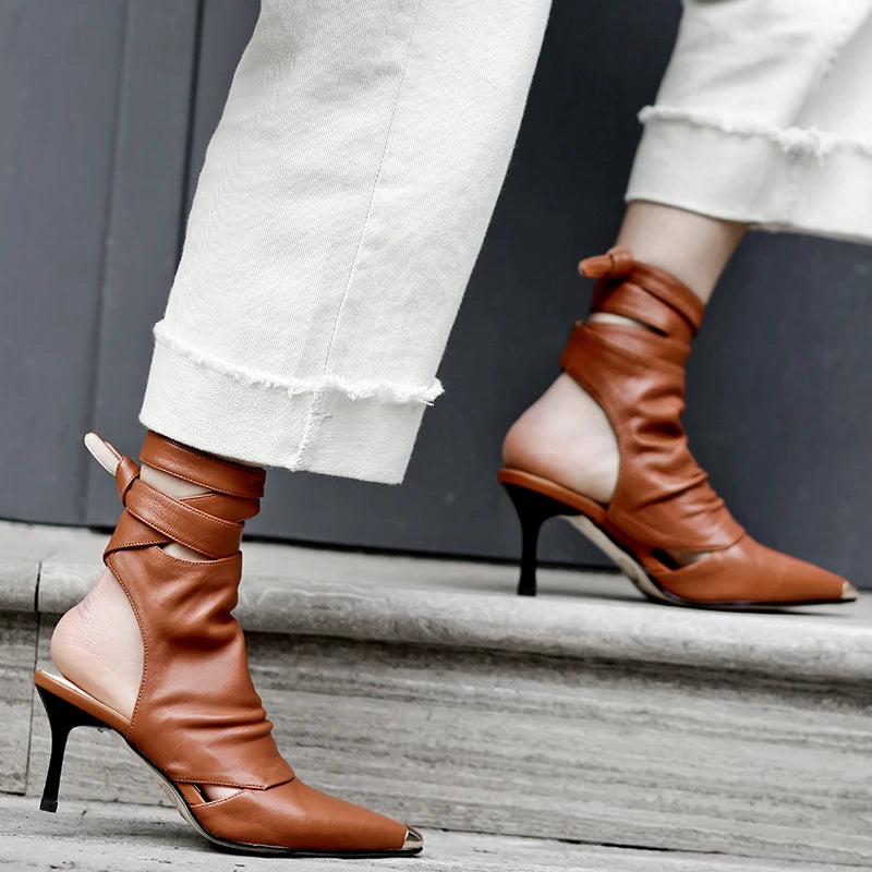 Women Pointed Toe Slingback Ankle Boots High Heels