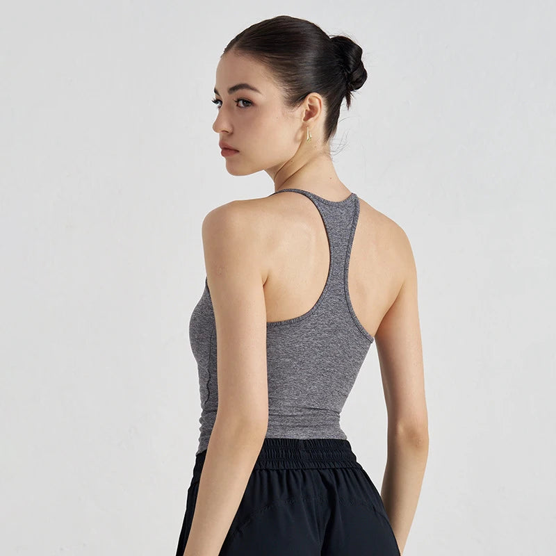 High Support Sports Bra with Fixed Cups - Breathable Nylon Fitness Top