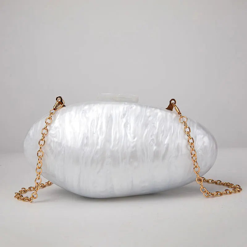 Women's Pearl Acrylic  Clutch Purse Mini Shell Chain Shoulder Crossbody Handbag