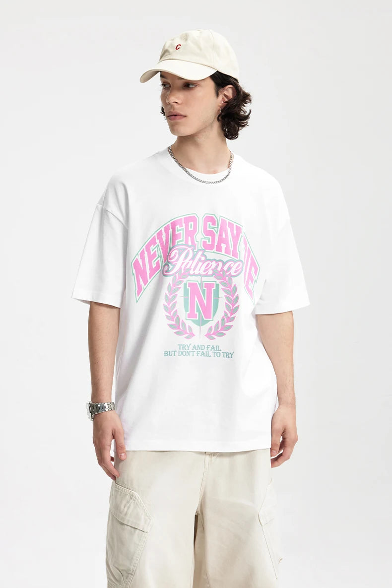 Men's College Printed Suede Beaded American Style Loose Short Sleeve T-Shirt