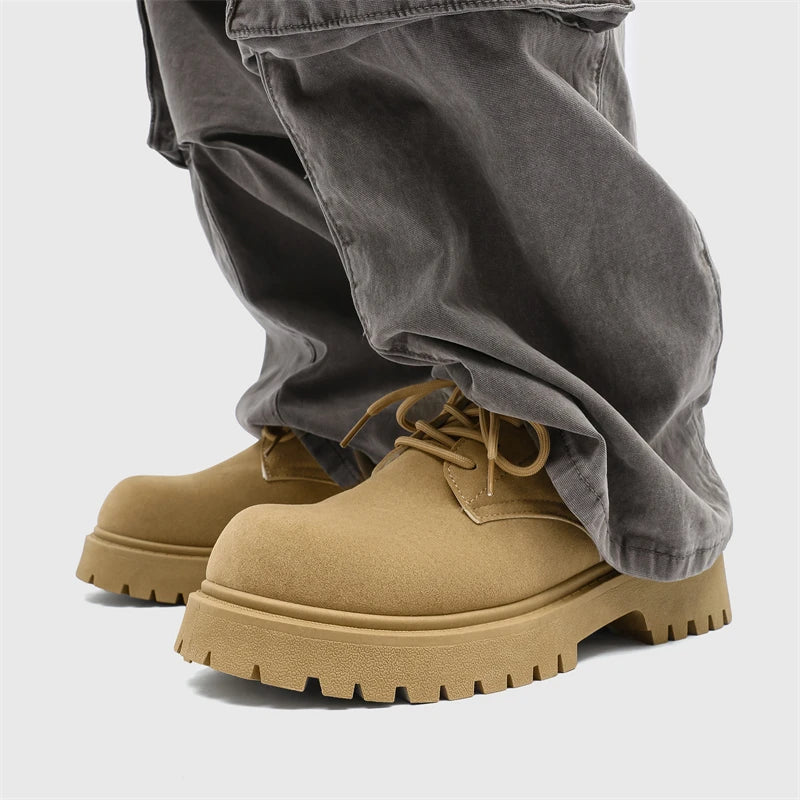 Men's Platform Suede Leather  Lace-up Casual British Shoes