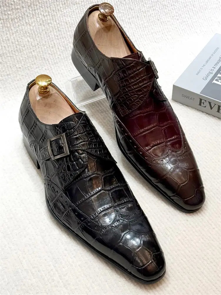 Men's Genuine Leather Wingtip Brogue Loafers - Monk Strap