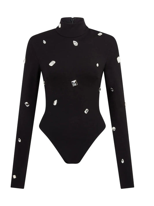 Women's 3-Piece Rhinestone Swimwear Set - Long Sleeve with Slit Skirt