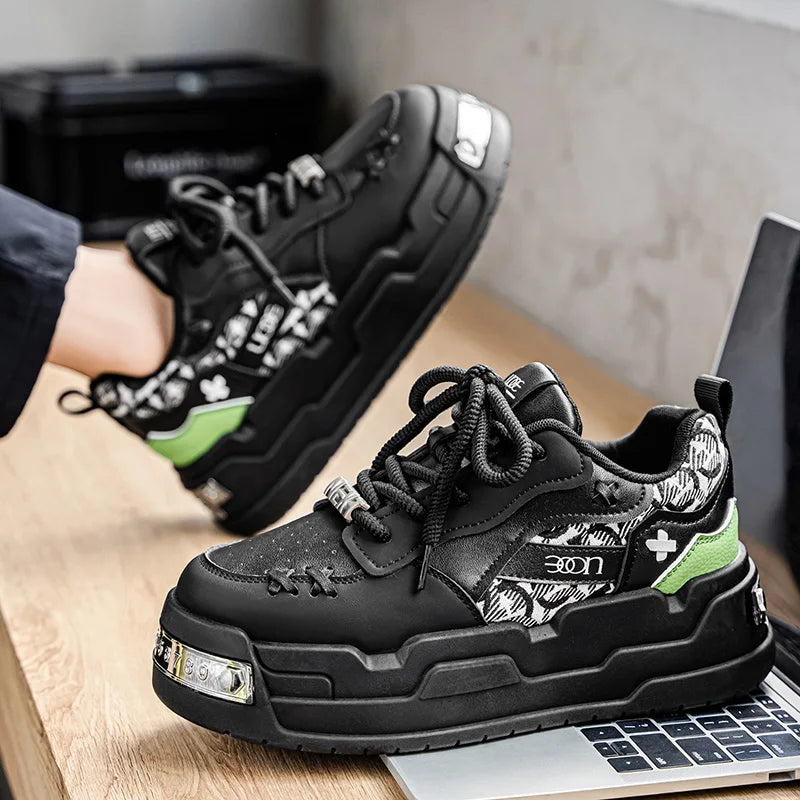 Men's Platform Sneakers - Metal Detail Vulcanized Sports Shoes