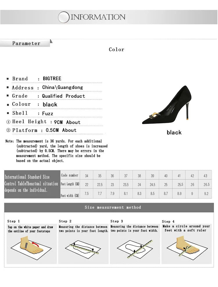 Women's Metal Buckle Decoration Pumps Suede High Heels Stilettos Heels Shoes