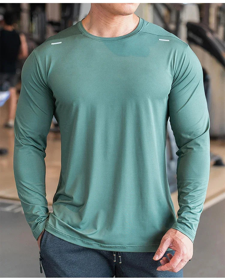Men's Sports Fitness Long Sleeve Outdoor Badminton Quick Dry Training Casual Thin Running Top Bodybuilding Sportswear T-Shirt