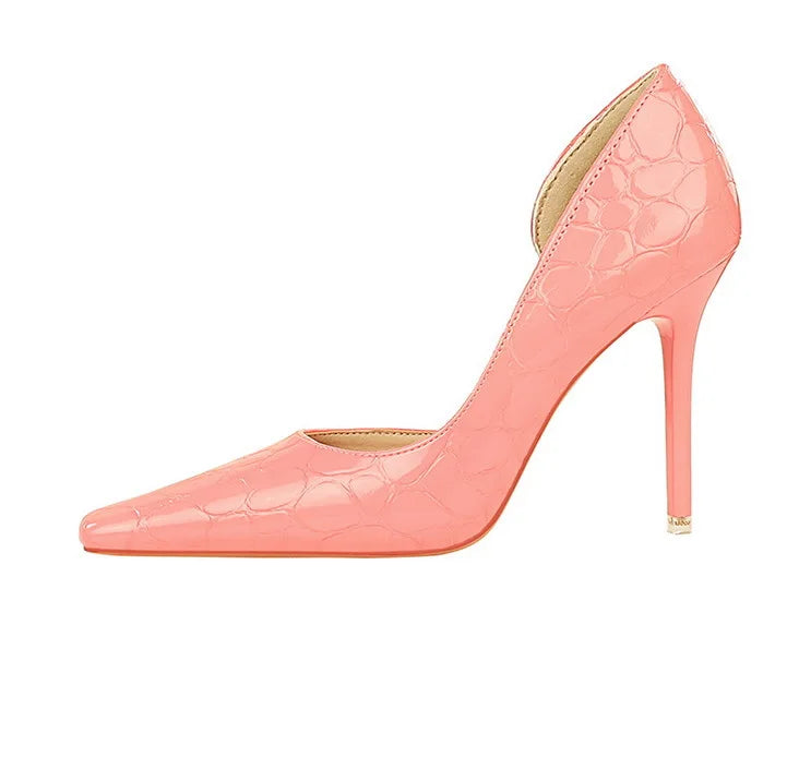 Women's Patent Leather Stone Pattern High Heels Square Head Stilettos Shoes