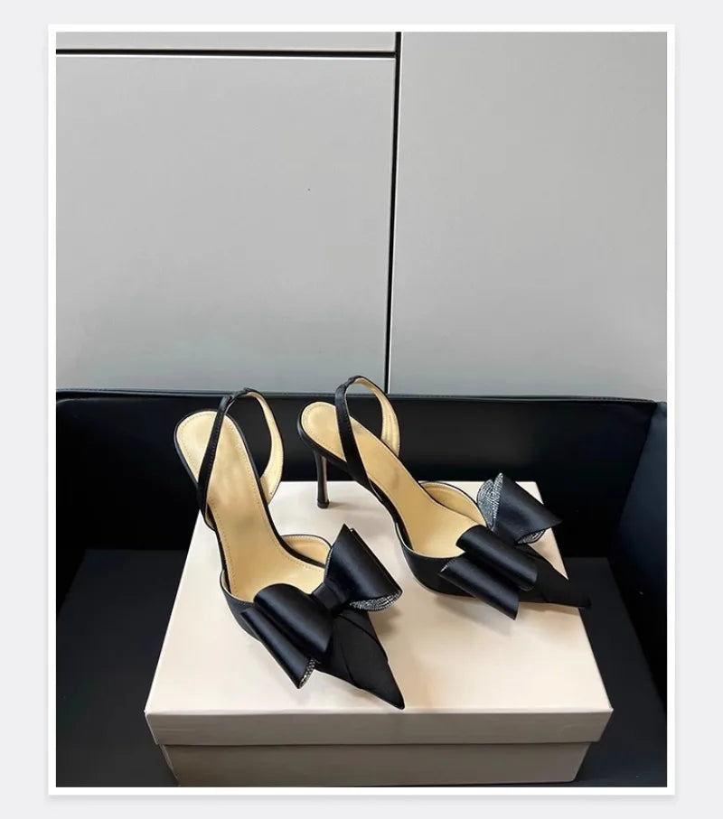 Women's Rhinestone Bowknot Satin Pointed Heel Sandals - Bridesmaid Party Shoes
