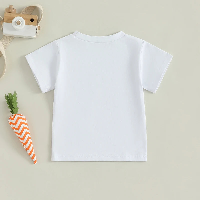 0-6Y Summer Kids Boys Girls Easter T Shirt Rabbit Letter Print Short Sleeve Pullover Top