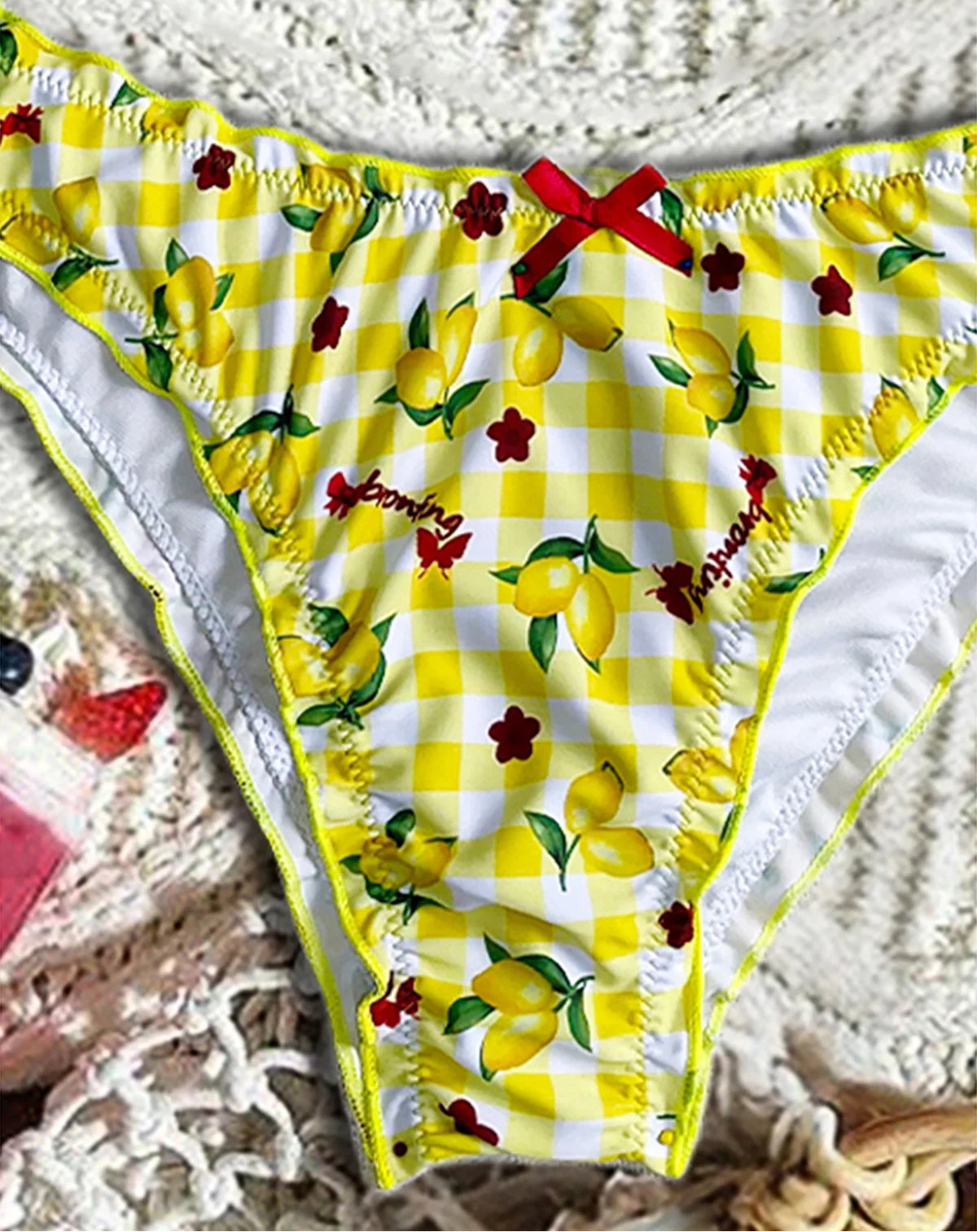 Lemon Print Halter Bikini Set