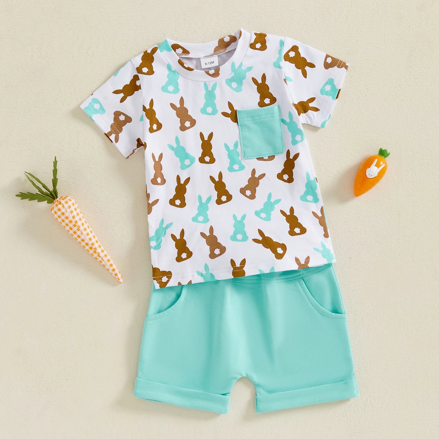Toddler Baby Boys' Easter Outfit Set - Rabbit Print Short Sleeve T-Shirt & Shorts with Pockets 2pcs