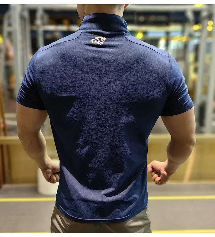 Men's Fitness Sport Clothing Bodybuilding Training Gym Running Short Sleeve Muscle Fit Top Quick Dry Rashguard T-Shirt