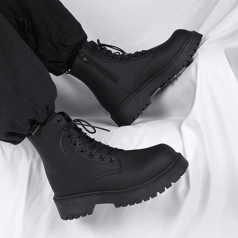 Men's Casual Platform Lace Up Chunky Ankle Boots