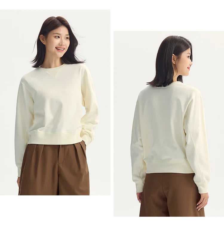 Women's Basic Round Neck Sweatshirt - Loose Fit Minimalist Pullover