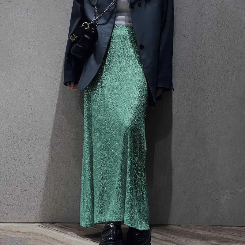 Women's Sequin Long Glitter Maxi Sparkle High Waist Long Skirt