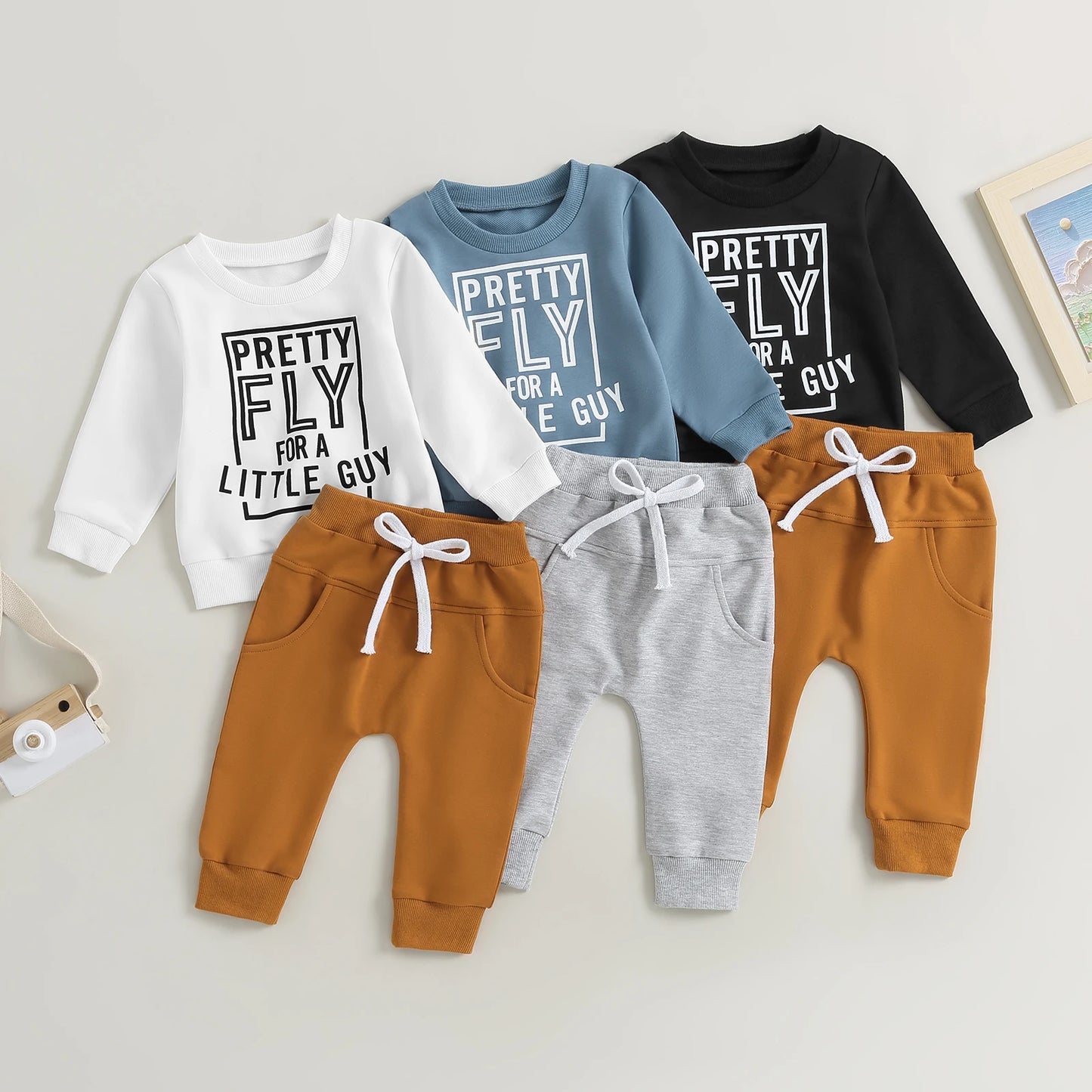 Infant Baby Boys Clothes Set 0-3Y Long Sleeve Letters Print Sweatshirt with Elastic Waist Solid Trousers