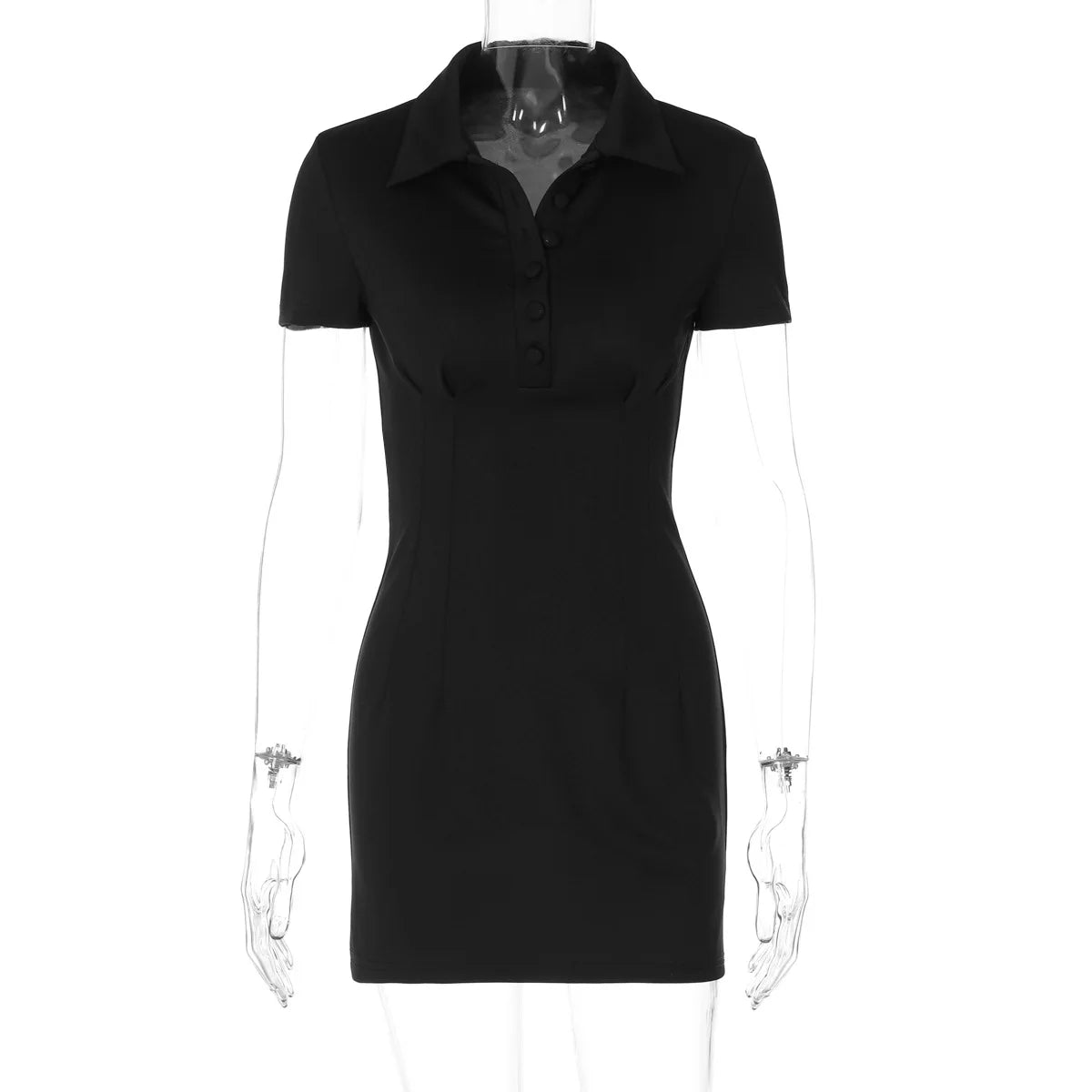 Women's Polo Neck Slim Mini  High Waist Short Sleeve Dress