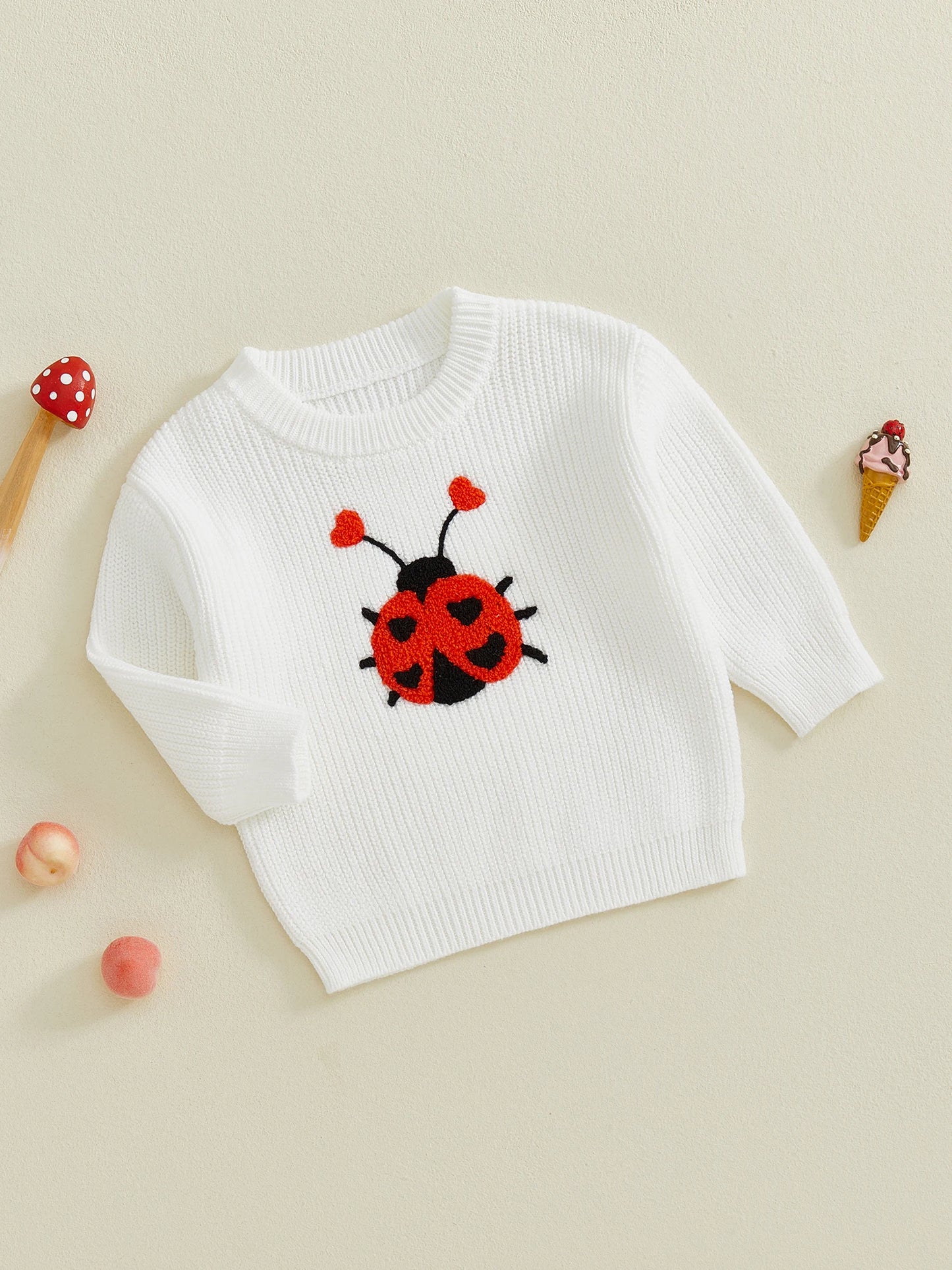 Baby & Toddler Knit Sweater - Ladybug Embroidery Pullover