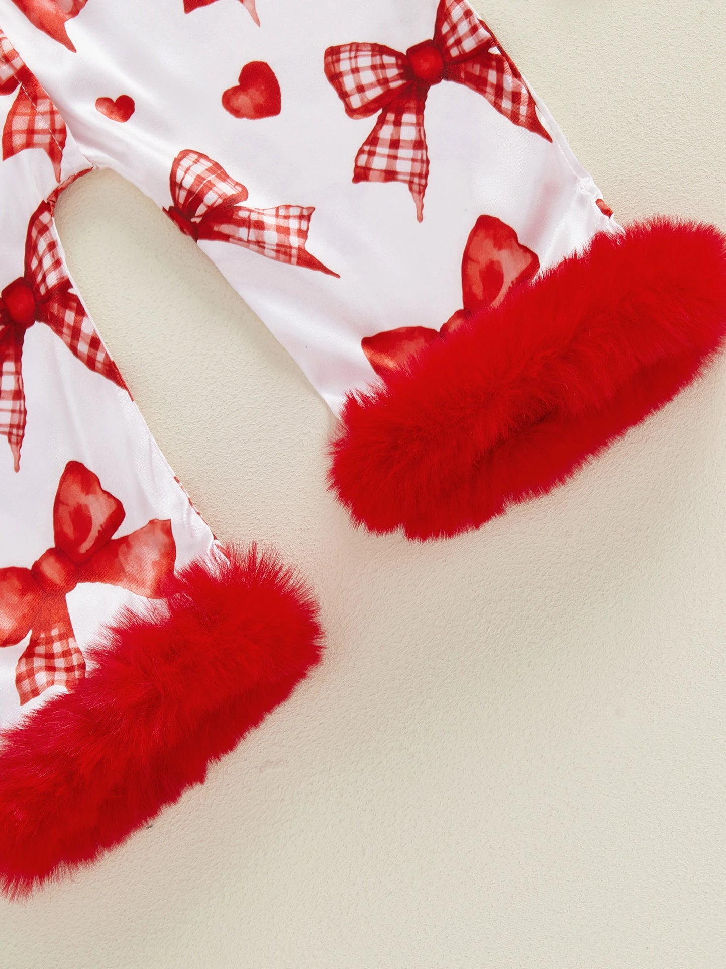 Baby Girls Romper - Heart Print Lapel Collar Jumpsuit with Fur Cuffs