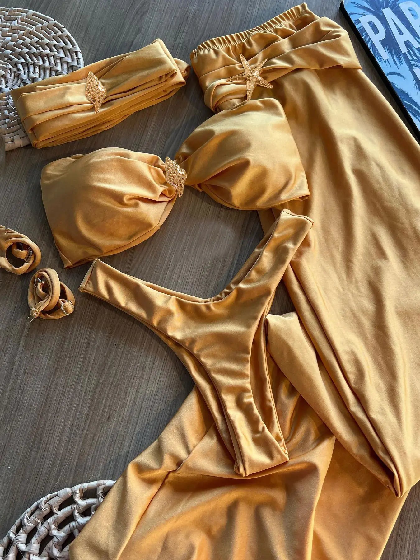 3-Piece Halter Bikini Set with A-Line Skirt Cover-Up