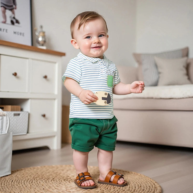 0-4Y Toddler Kids Boys Summer T Shirts Short Sleeve Casual Golf Embroidery Striped Print Pullover Top
