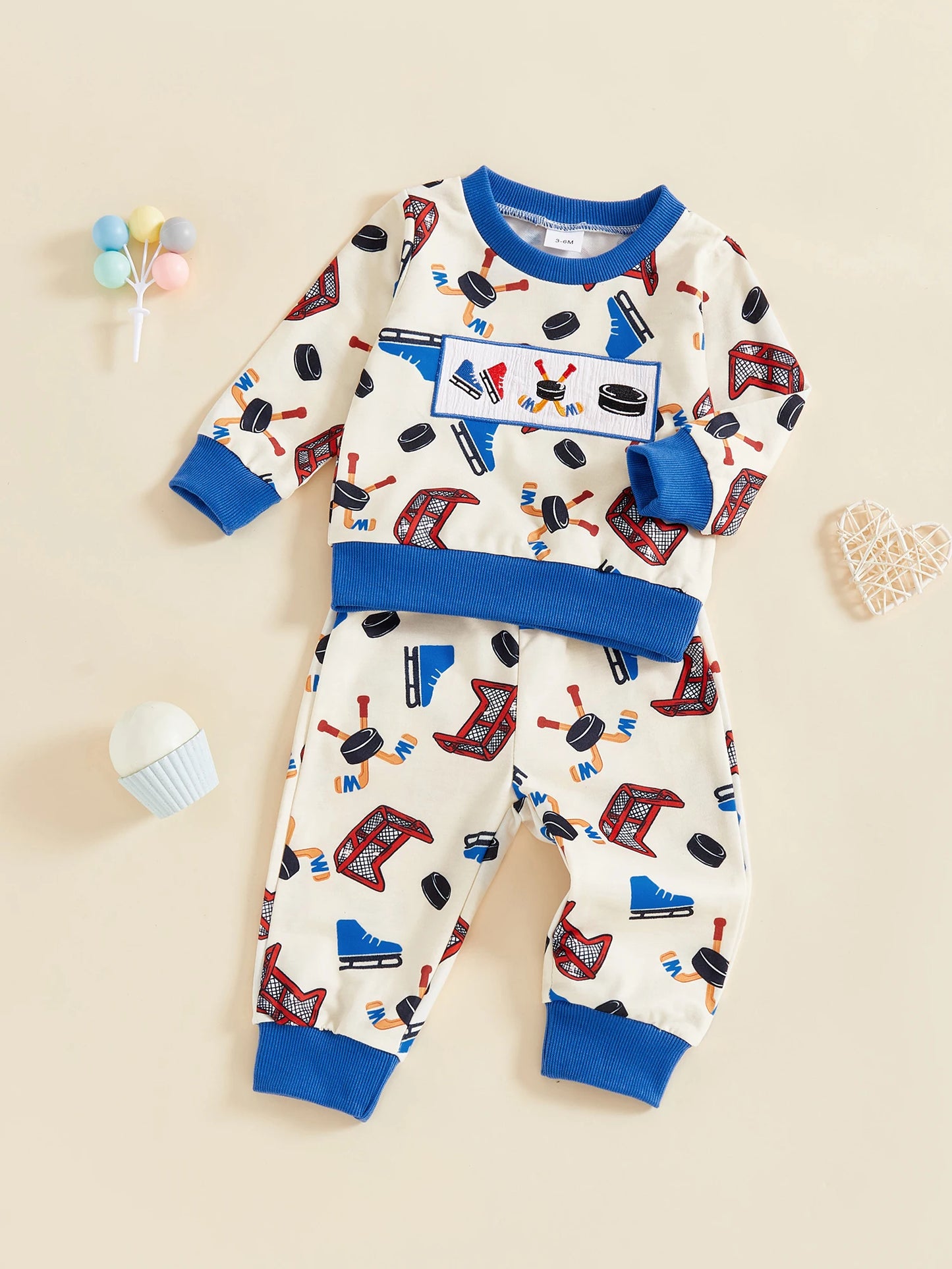 Baby Boys 2-Piece Fall Clothes Set - Cartoon Print Sweatshirt & Pants (0-3Y)