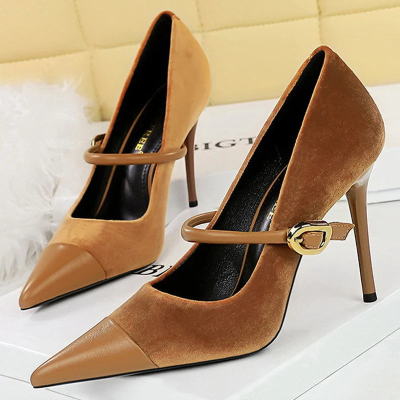 Suede Buckle Design Pumps - Pointed Toe Stilettos Available in 7cm and 10cm Heights