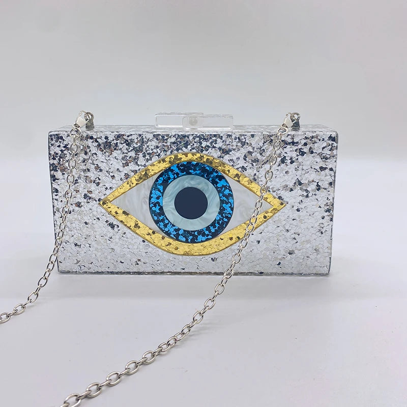 Women's Silver Chain Minaudière Evening Clutch Bag – Mini Crossbody Purse