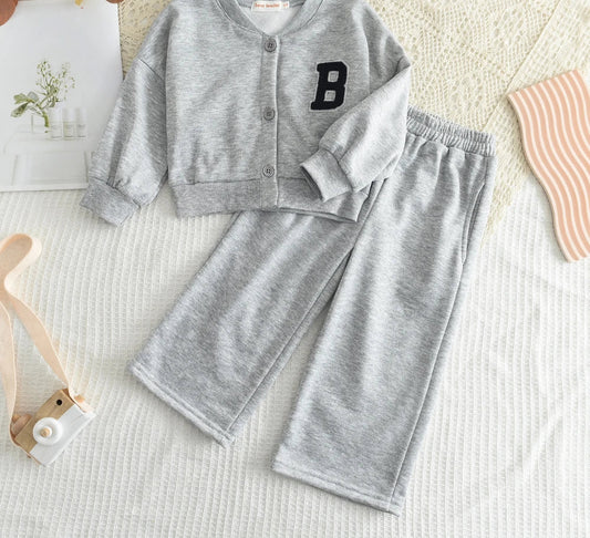 8-12 Year Old Girl's Clothes Long Sleeved Letter V-neck Cardigan and Pants 2 piece Set