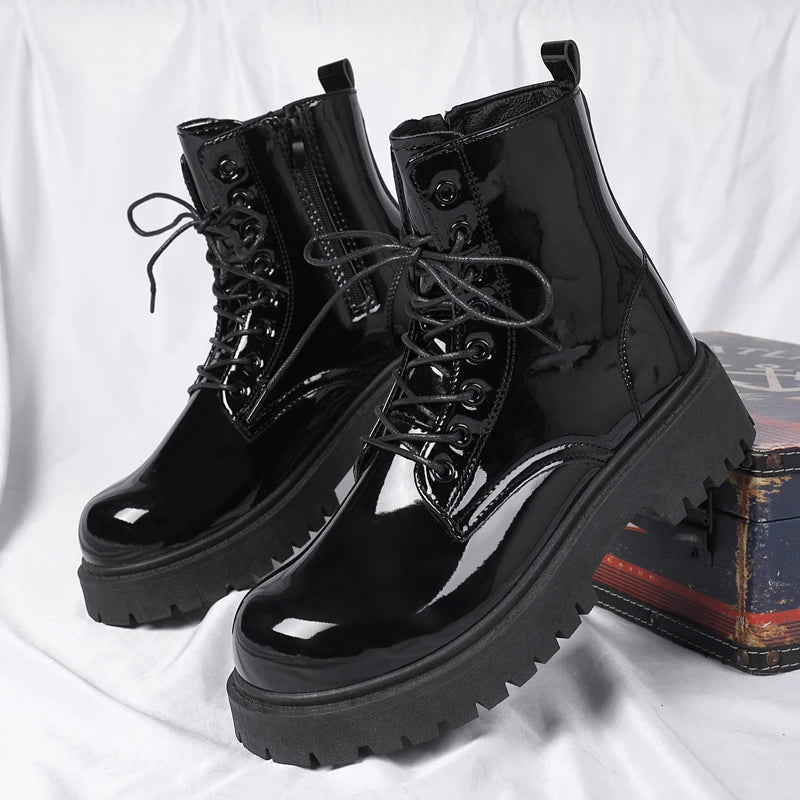 Men's Casual Platform Lace Up Chunky Ankle Boots