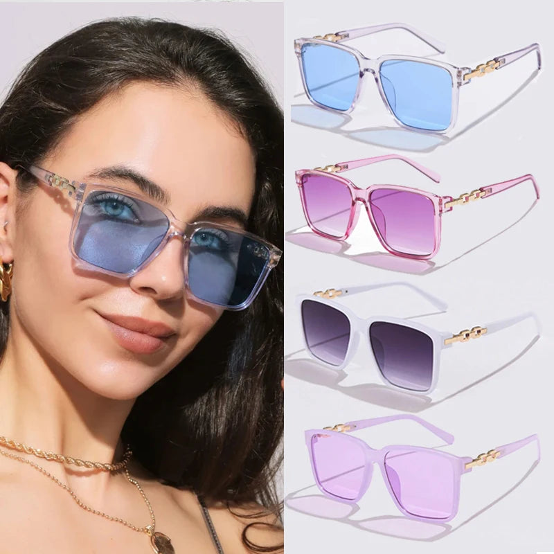 Pink Square Sunglasses - Small Full Frame Gradient Lens Vintage UV400 Women's Eyewear
