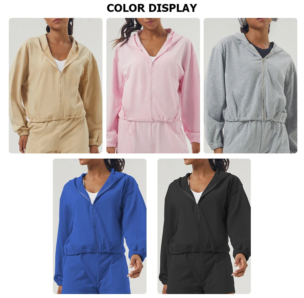 Women Long Sleeve Zipper Hoodie Loose Breathable Workout Running Coat Sportswear Gym Sweatshirt