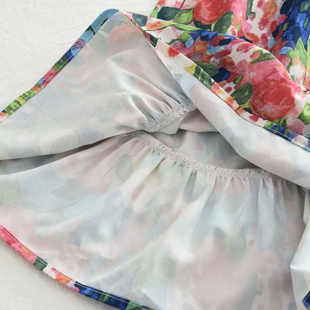 3-7 Years Baby Girl's Summer Floral Suspender Dress with Bag 2 Pieces Set
