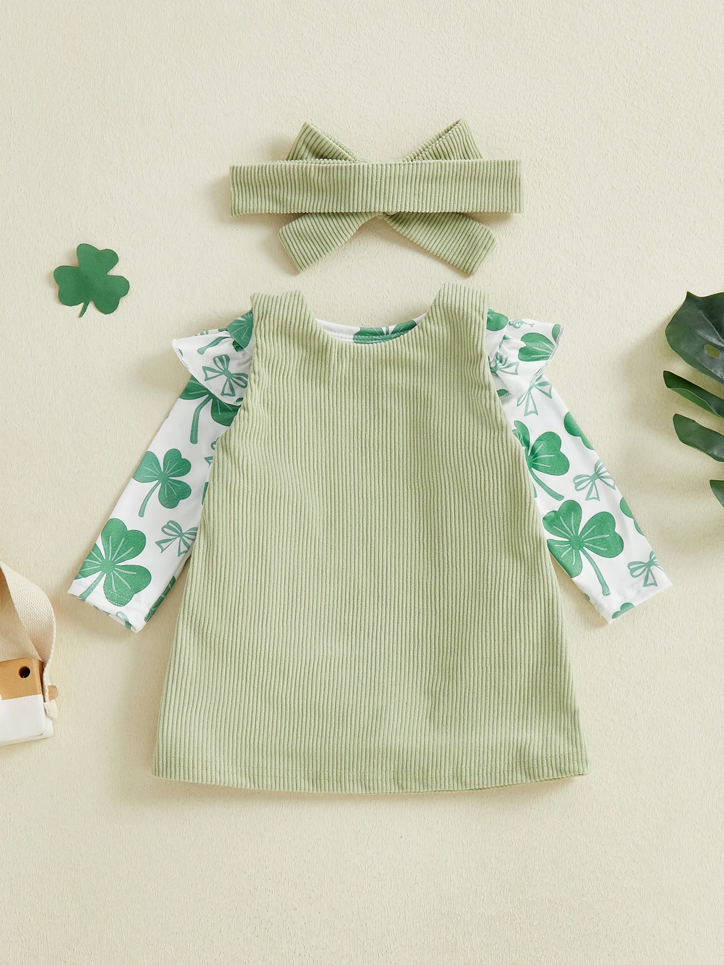 Baby Girls' Shamrock Print Romper Dress & Headband Set