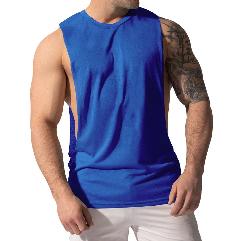 Men's Cotton Sleeveless Sports Solid Colour Vest Slim Breathable Fitness Tank Top